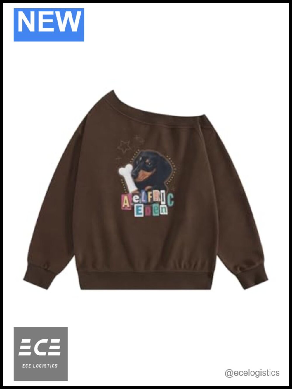 Cotton Blend Dachshund Graphic Off Shoulder Sweatshirt